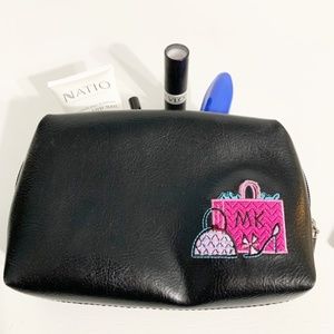 Mary Kay Fully Line Travel Make Up Bag Zip Close Embroidery Graphic Faux Leather